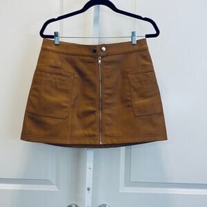 Free People Faux Leather Pebble Grain Mini Skirt - Women Size 8 - Cognac